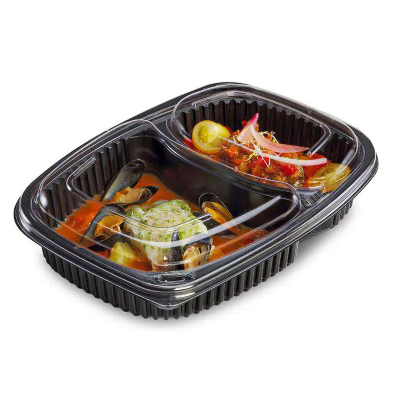 Barquette micro-ondes COOKIPACK 2 compartiments noire 675/415 ml par 40 – Image 2