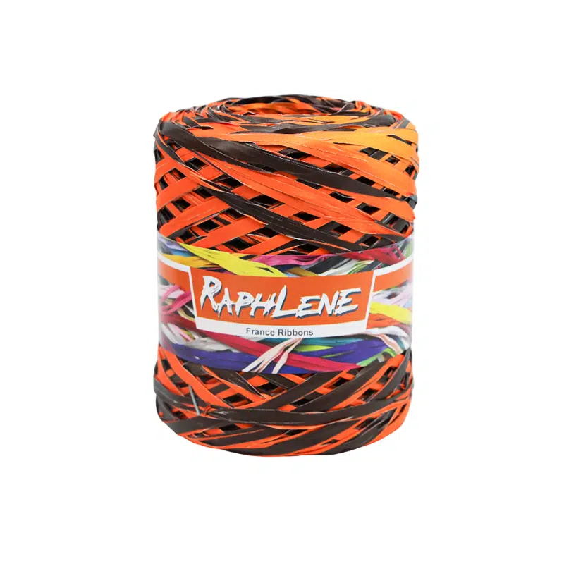 Pelote raffia orange / chocolat 200m x 12.5 mm – Image 2