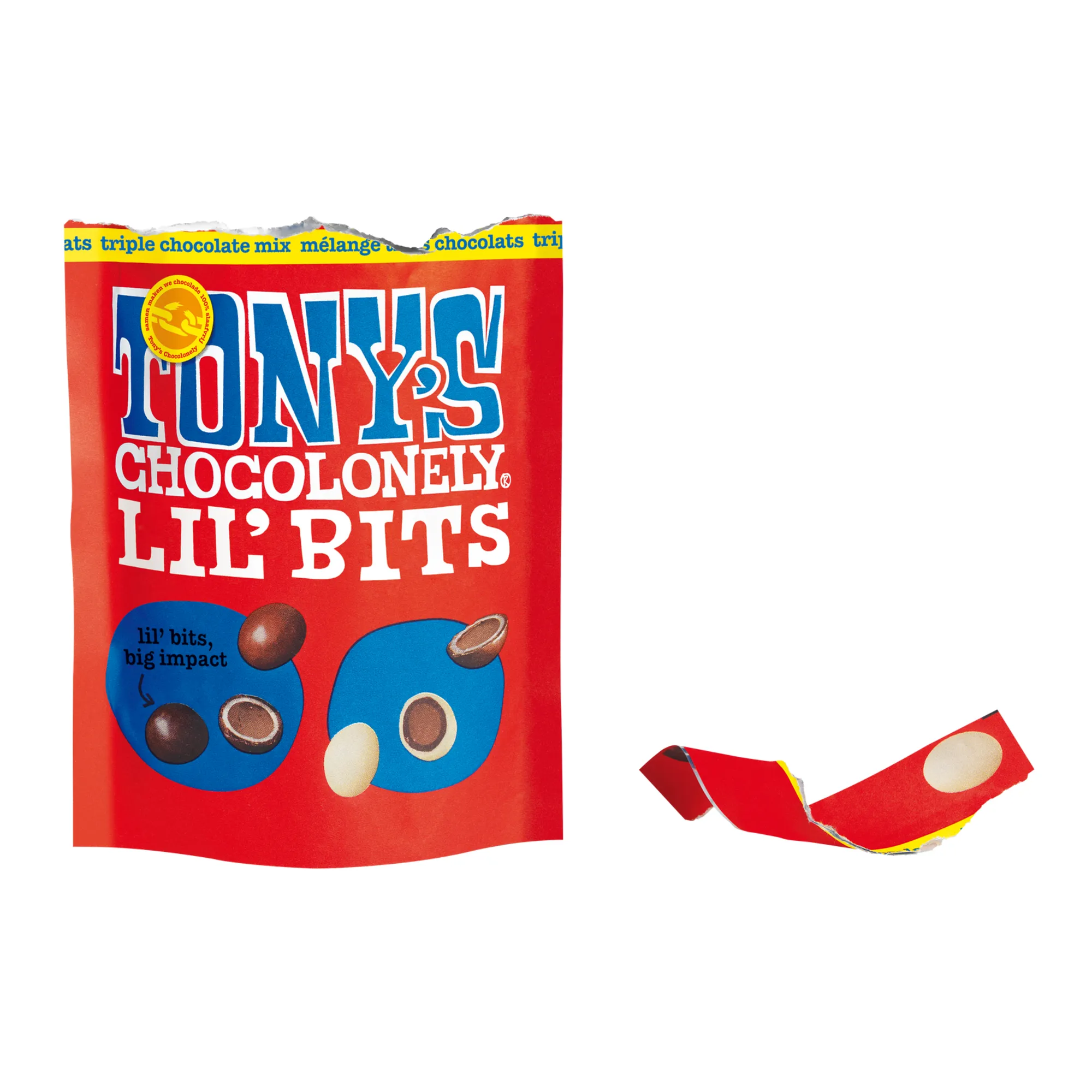 Tony’s Chocolonely Lil’Bits Triple Chocolade Mix Zak (8x120gr) – Image 7